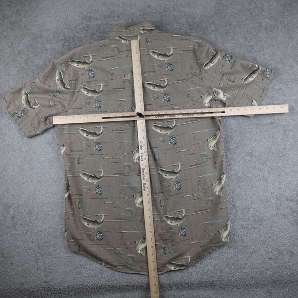 Woolrich Shirt Men L Brown Fishing Lure AOP Short Sleeve Button All Over Print - Picture 7 of 9